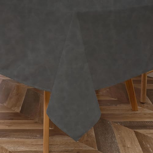 Majestic Giftware PVC Faux Leather Rectangle Tablecloth | (TCE68-54220) Grey Waterproof & Spill Proof Dining Table Cover | Decorative Washable Tablecloth for Home, Kitchen, Party (54X220)