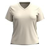 Smartwool Camiseta de manga corta con cuello en V de lana merino para mujer (ajuste regular), Almendra, Large