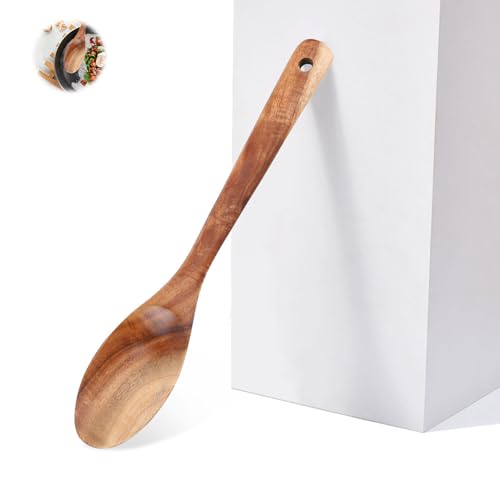 AzureRay Cuillère en Bois de Cuisine, Ustensile de Cuisine Naturel et Durable, Manche Long en Bois pour Mélanger, Traitement à l'Huile Alimentaire, Idéale pour Cuisiner