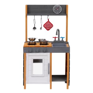 Wooden Kids Play Kitchen, Outdoor Mud Kitchen with Removable Sink and Faucet, Stove Top, Storage Shelves, Fun Backyard Pretend Kitchen Playset for Boys Girls 3+