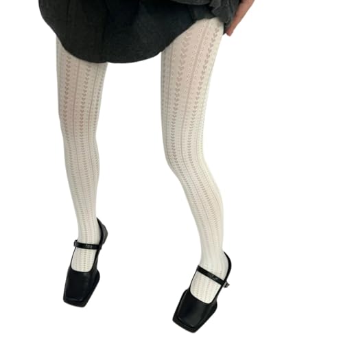 Japanese Elegant Hollowed Out Heart Pattern Tights for Women Aesthetic High Waist Mesh Pantyhose Solid Color3