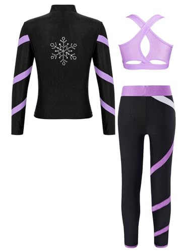 Kids Girls Dance Sports Bra Crop Top with Athletic Leggings Jacket Sweatshirt Set 3Pcs Outfits Gymnastics Tracksuit2