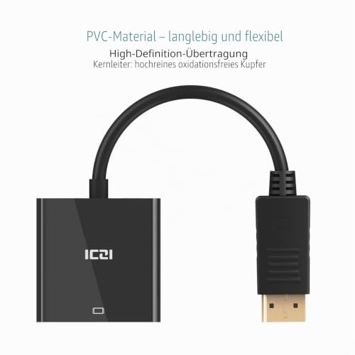 ICZI DisplayPort auf VGA 1080P, Unidirektional DisplayPort DP Computor zu VGA Monitor Adapter 1080P (Stecker auf Buchse), kompatibel für Lenovo Dell ASUS