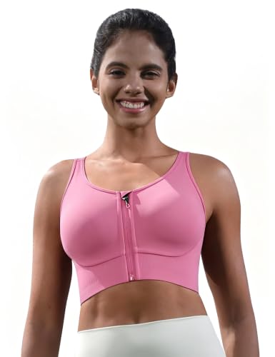 The Best Sports Bra for Large Breasts High Impact: A Real Talk Guide (I Tested 17 So You Don't Have To) 10 Cordaw Zip Front Racerback High Impact Sports Bra, Candy Pink L