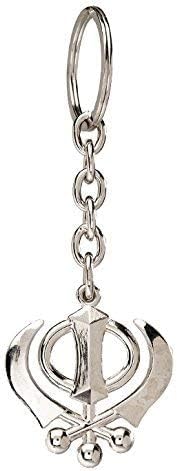 Albert sign Punjabi Khanda Metal Keychain Key Case for Car and Bike, Silver Pack of 1
