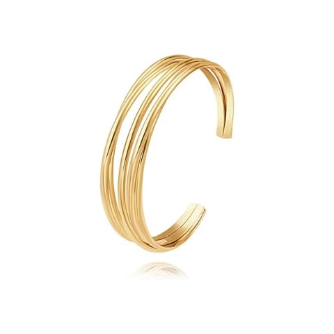 POTESSA Cuff Bracelet for Women 18K Gold Plated Multi-layer Cross Wire Bangle Bracelet Open Adjustable Wide Cuff Bracelet Cover