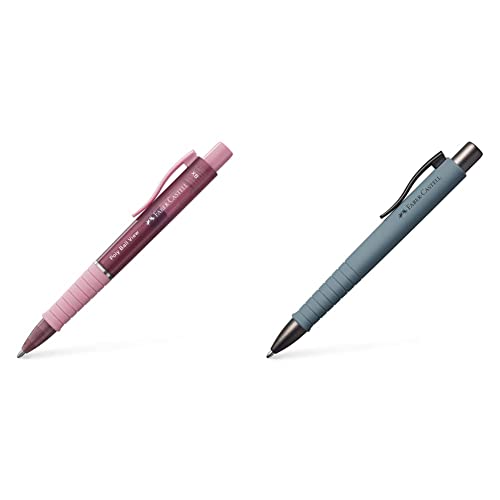 Faber-Castell 145753 - Kugelschreiber Poly Ball View, Mine XB, rose shadow, 1 Stück & 241188 - Kugelschreiber Poly Ball, urban stone grey, 1 Stück, mit auswechselbarer Mine, dokumentenecht