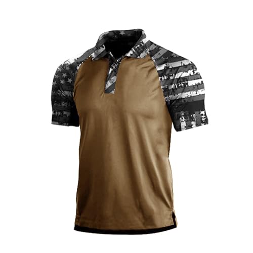Camisetas Polo Cortas para Hombre de H HYFOL con Diseño Patchwork Estrellado, Estilo Patriótico Americano, Raglán y Tejido Elástico para Golf y Actividades Casuales miniatura 1