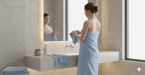 Image of Dribble Coral Fleece Microfiber Towel Set | Ultra Soft & Highly Absorbent Hand Towel + Bath Towel | 450 GSM Quick Dry Towels for Bathroom, Home, Gym & Travel (Pack of 2, Blue)