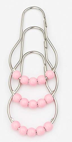 DOTZ Pink Roller Shower Curtain Rings | 100% Stainless Steel Hooks with Easy Glide Roller Balls | Durable and Polished, Won't Snag or Tear | Set of 12