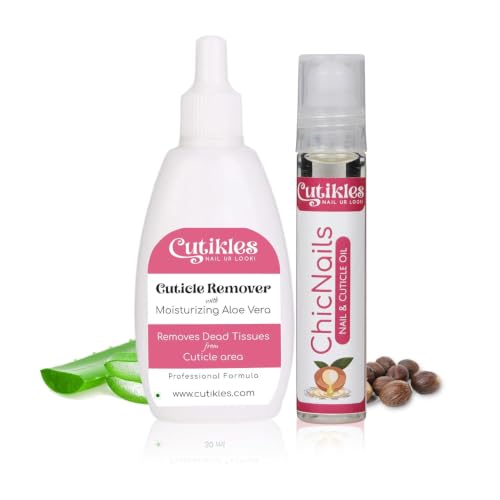 Image of CutiCouple - Combo pack of Cuticle Remover & Cuticle Oil. Ideal for Quick DIY Mani-Pedis. Cuticle Remover Softens /Removes dead-skin from nails, Cuticle Oil Nourishes Nails & Cuticles - 40ml