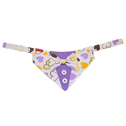 Image of Valentine's Day Purple and White Printed Hearts Tuxedo Bandana for Dogs (S)
