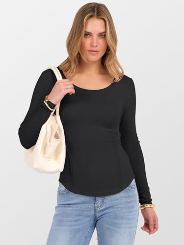 ANRABESS Womens Long Sleeve Shirts Crewneck Curved Hem Rib Knit Slim Fit Basic Y2K Tops 2025 Fall Outfits Casual Work Tees3