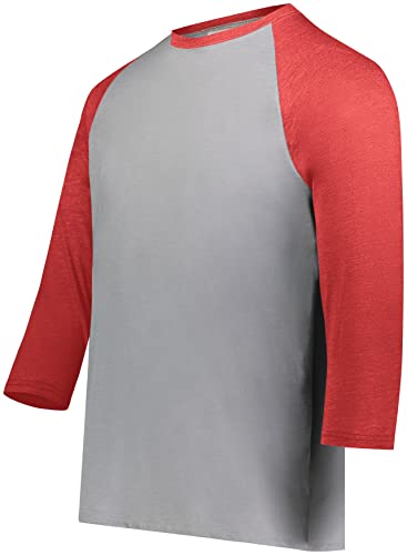 Augusta Sportswear Boys' Youth Gameday Vintage 3/4 Tee, Grey Heather/Scarlet Heather, M