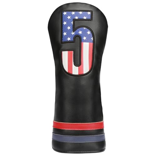 5 Wood Headcover - USA Stars and Stripes Fairway Cover for 5 Wood Golf Clubs, PU Leather 5 Fairway Wood Head Cover for Men Women - Black