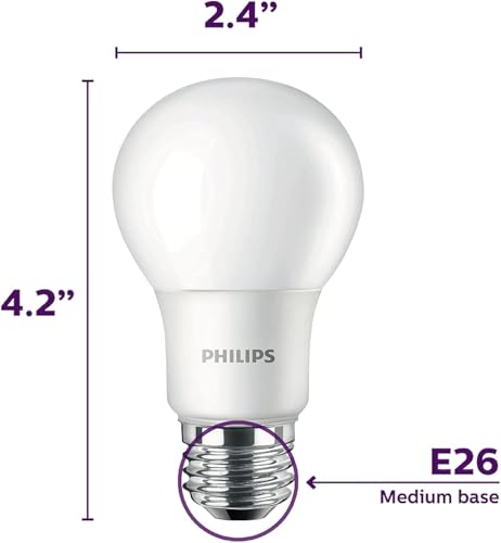 Image of Philips LED Basic Frosted A19 Non-Dimmable, Eye Comfort Technology, 450 Lumen, Daylight(5000), 5.5W=40W, E26 Base, 4PK