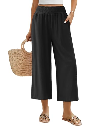 Niwicee Leinenhose Damen Sommer 3/4 Culotte...