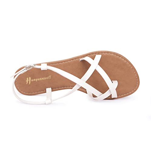 Image of Huayuanwell Women's Gladiator Flat Sandals Fisherman Strappy Sandals Ankle Strap Sandals