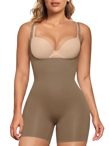 Image of SHAPERX Open Bust Shapewear Tummy Control Bodysuits for Women Seamless Compression High Waisted Body Shaper
