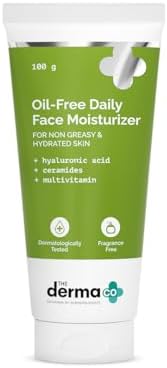 The Derma Co Oil-Free Daily Face Moisturizer | with Hyaluronic Acid & Ceramides | Gives Non-Greasy & Hydrated Skin & Helps Strengthens Skin Barrier | 3.53 Oz/100g