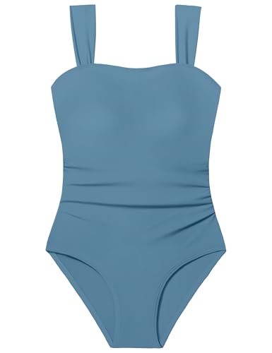 Image of CRISONE Girl Swimsuit One Piece Bathing Suit for Girls Retro Square Neck Adjustable Straps Girls' Swimwear 9-16Y