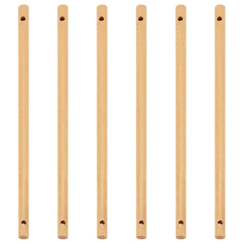BENECREAT 6PCS Wooden Dowels with Two Holes, 11.8inch Navajo White Round Wooden Rod Sticks for Quilt Wall Hanging, Tapestry, Weaving, DIY Hardwood Craft, Hole: 5.5mm