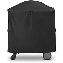 Unicook Grill Cover for Weber Q100/1000 Q200/2000 Series Grills on Portable Cart with Side Tables Folded Inside, Compared to Weber 7113, Heavy Duty Waterproof BBQ Cover, All Weather Protection