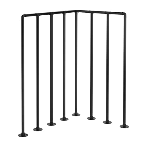 Deck Railing Kit, Metal Porch Railing with Right-Angle Connectors for Flat Surfaces, Outdoor Guard Rail Handrail for Deck, Balcony, Patio, Black