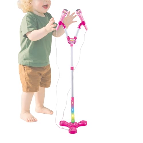 Máquina de karaoke con luz colorida – Micrófono infantil con soporte, reproductor de música ajustable en altura, sistema de altavoces Singalong, accesorios luminosos para escenarios para niñas