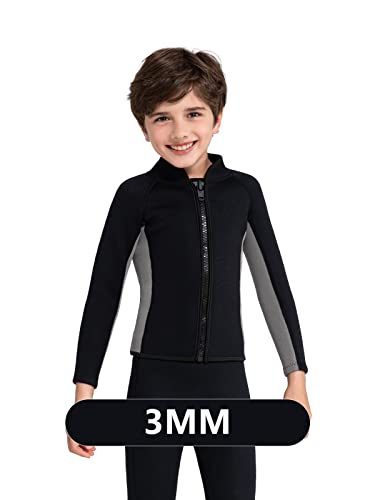 Camiseta de neopreno para niños, 3mm, manga larga, con cierre frontal, para deportes acuáticos miniatura 7