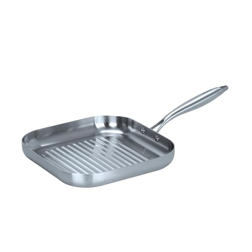 Fackelmann Vita3 Sartén Grill de Acero Inoxidable 28 cm, Acero Inoxidable Triply con Triple Fondo Difusor, Sin Antiadherente, Sin PFA, Apta para Inducción, Gas, Vitro y Horno, Apto Lavavajillas