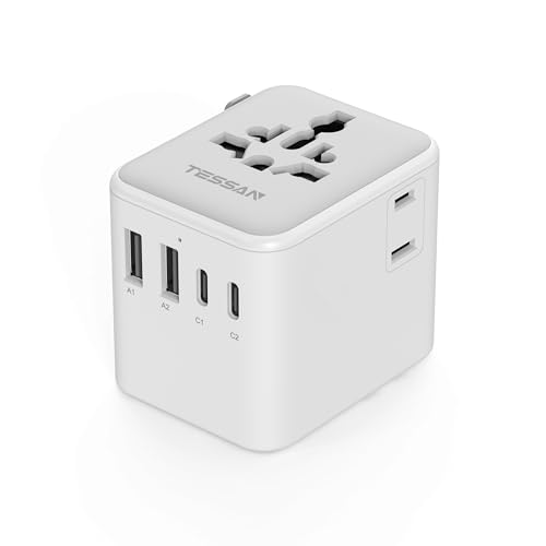 Image of TESSAN Universal Travel Adapter, Power Adapter Worldwide | Extra 2 Prong AC Outlet, 4 USB Ports (2 USB C), US to Europe Italy UK Australia Ireland, Type C G A I