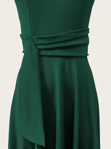 Image of FENJAR Women's Elegance Audrey Hepburn Style Ruched Dress Round Neck Sleeveless Swing Midi A-line Dresses (US, Alpha, Large, Regular, Regular, Green)