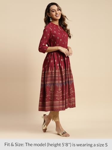 Image of rangita Women's Rayon Relaxed Fit Anarkali Calf Length Printed Kurti | Kurta