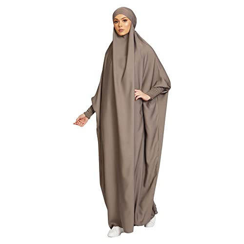 khalat Women's Solid Abaya Muslim Dress One-Piece Full Length Prayer Robe Overall Hijab Thobe Hooded Abaya Dress2
