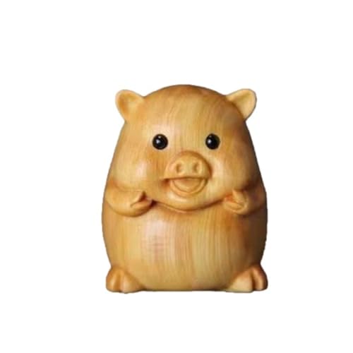 Effonek 無垢材の漫画干支ハンドル、木彫りのペンダント、文化工芸品、ギフト (豚)