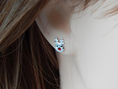 925 Sterling Silver Christmas reindeer Rudolph the red nosed reindeer Crystal Nose Stud Earrings 33415 41745 (Nickel Free Hypoallergenic)4