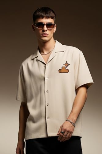 Image of Veirdo Mens Graphic Print Shirt | Comfortable Cotton Fabric | Oversized, Half Sleeve | Casual Wear