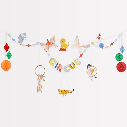 Meri Meri Circus Party Banner (Pack of 1). 8' Party Garland (12' Including Excess Cord), Circus Theme Party Decorations