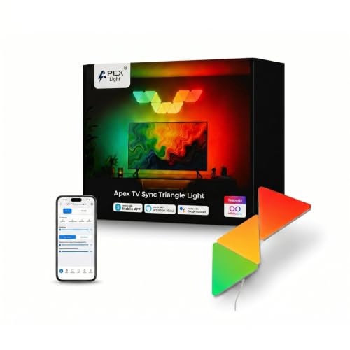 Image of Apex TV Sync Triangle Light Panels, 6-Pack RGBIC Smart LED Wall Lights, TV Screen Color Sync, Music Sync, App Control, Compatible with Infinity Sync, Apex HDMI Sync Box 2.0 Required, 1-Year Warranty