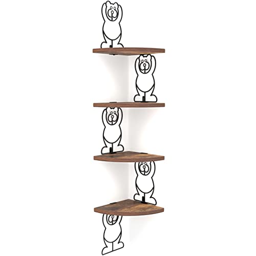 Vasemouh Estante Esquinero de Madera,Forma de Oso,Estante Flotante para Salón,Dormitorio,Cocina,Oficina,4 Estantes,Marrón.