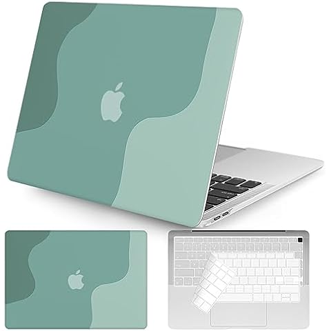 Seorsok Compatible with MacBook Air 13 Inch Case2022 2021 2020 2019 2018 Release A1932 A2179 M1 A2337 Touch ID,Plastic Hard Shell Case with Keyboard Cover,Art Line-Green Cover