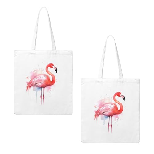 Pink Flamingo Watercolor Large Canvas Tote Bag Cute Travel Shoulder Bag Reusable Washable Shopping Grocery Bags For Women Men2