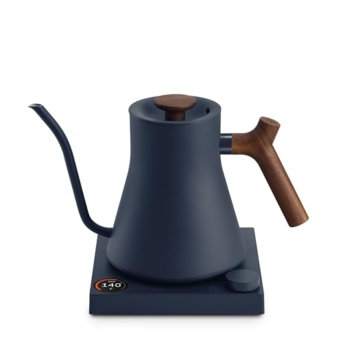 Fellow Stagg EKG Pro Electric Gooseneck Kettle - Pour-Over Coffee and Tea, Quick Heating, Precise Temperature Control, Scheduling, Built-in Brew Timer, Stone Blue with Walnut Wood Handle, 0.9 Liter