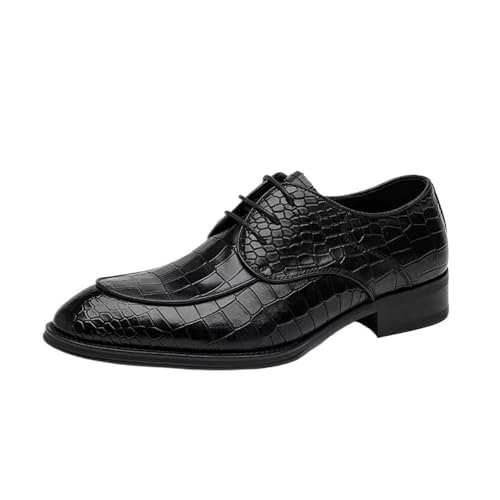 Mens Lace up Brogue Wingtip Dress Shoes Vintage Business Casual Crocodile Pattern Leather Shoes