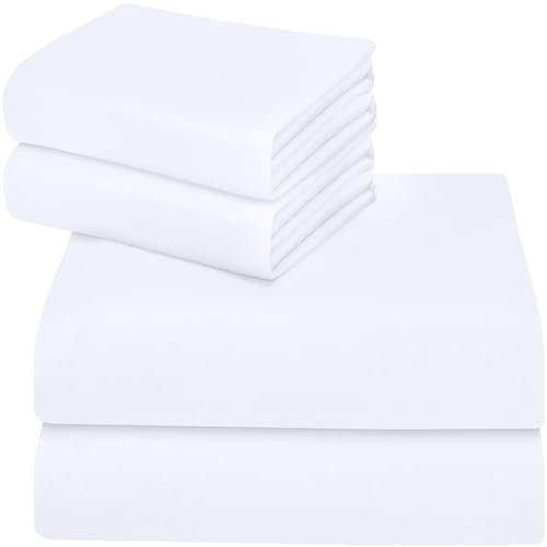 Image of Utopia Bedding 4-Piece Bed Sheet Set 160 x 200 cm, White - Polyester Microfibre, Oeko-Tex Certified, 1 Fitted Sheet 160 x 200 cm, 1 Flat Sheet 266 x 259 cm and 2 Pillowcases 65 x 65 cm
