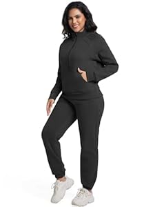 ANOTWENER Damen Trainingsanzüge Jogginganzüge Zweiteiler Freizeitanzug mit halbem Reißverschluss Lounge Sets mit Taschen 30342-L