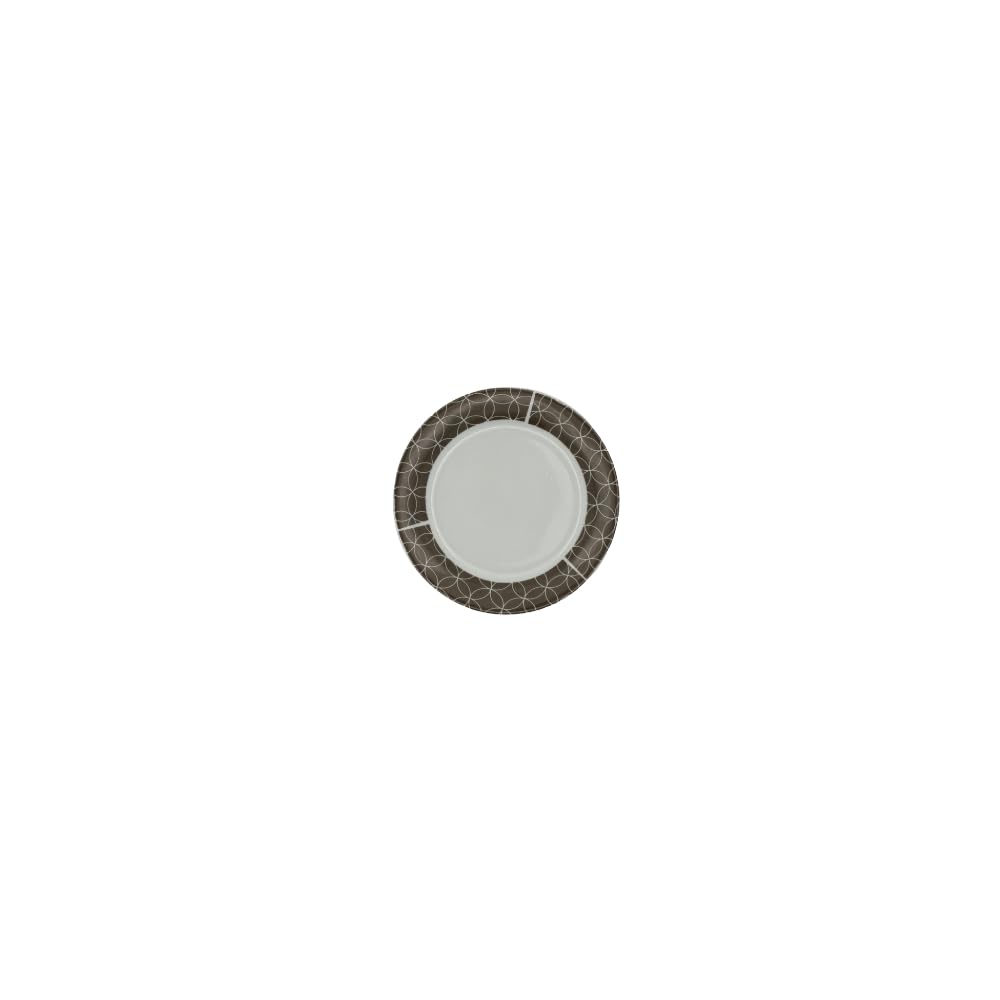 Brill Tortora – Servizio piatti in porcellana 18 pezzi (6 piani Ø24, 6 fondi Ø22, 6 dessert Ø19) – finitura lucida, design geometrico, adatti a lavastoviglie e microonde