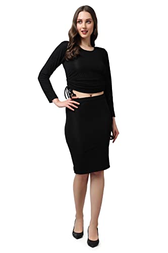 Image of POPWINGS Casual Solid Skirt and Top Set for Women | Stylish Skirt Co-ord Sets for Women | Crop Top and Skirt Set for Women | 2-Piece Sets for Women Summer Skirt