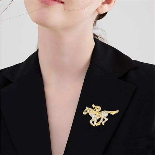 Image of Dreuyet Horse Brooch Pin Horse Racing Suit Lapel Pin for Women Men Rhinestone Antique Gold Horse Animal Brooch Clothing Outfits Accessory Jewelry